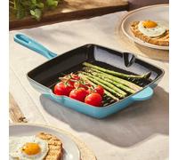 Cooks Professional 26cm Cast Iron Skillet Pan | Square Heavy Duty Grill Griddle Frying Pan with Enamel Interior | Oven Safe to 260°C, Induction & All Hob Compatible | PFAS, PFOA & PTFE-Free | Teal