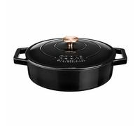 Cooks Professional 28cm Cast Iron Shallow Casserole Dish 4.3L with Lid | Colourful Modern Enamelled Cooking Pan Pot with Handles, Suitable for All Hobs Inc Induction, Oven & Grill Safe | Matt Black