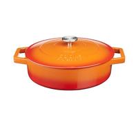 Cooks Professional 28cm Cast Iron Shallow Casserole Dish 4.3L with Lid | Colourful Modern Enamelled Cooking Pan Pot with Handles, Suitable for All Hobs Inc Induction, Oven & Grill Safe | Orange