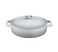 Cooks Professional 28cm Cast Iron Shallow Casserole Dish 4.3L with Lid | Colourful Modern Enamelled Cooking Pan Pot with Handles, Suitable for All Hobs Inc Induction, Oven & Grill Safe | Grey