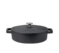 Cooks Professional 28cm Cast Iron Shallow Casserole Dish 4.3L with Lid & Handles | Colourful Modern Enamelled Cooking Pan Pot | Suitable For All Hobs Inc Induction | Oven & Grill Safe | Matt Black