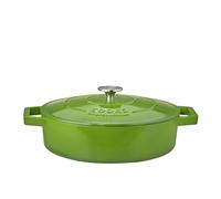 Cooks Professional 28cm Cast Iron Shallow Casserole Dish 4.3L with Lid & Handles | Colourful Modern Enamelled Cooking Pan Pot | Suitable For All Hobs Inc Induction | Oven & Grill Safe | Green