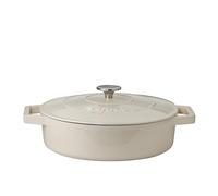 Cooks Professional 28cm Cast Iron Shallow Casserole Dish 4.3L with Lid & Handles | Colourful Modern Enamelled Cooking Pan Pot | Suitable For All Hobs Inc Induction | Oven & Grill Safe | Off White