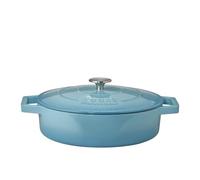 Cooks Professional 28cm Cast Iron Shallow Casserole Dish 4.3L with Lid & Handles | Colourful Modern Enamelled Cooking Pan Pot | Suitable For All Hobs Inc Induction | Oven & Grill Safe | Blue