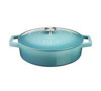 Cooks Professional Cast Iron Casserole Dish 28cm Oven Proof Enamelled Pan with Lid Teal