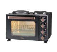 Cooks Professional 28L Mini Oven with 2 Hobs 1500W | Black & Copper | Energy Efficient, Electric Portable Countertop Cooker with Two Hot Plate Hobs, Wire Rack & Baking Tray