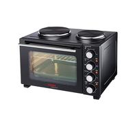 Cooks Professional 28L Mini Oven with 2 Hobs 1500W | Black & Silver | Energy Efficient, Electric Portable Countertop Cooker with Two Hot Plate Hobs, Wire Rack & Baking Tray