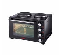 Cooks Professional Mini Portable Oven with Hobs | Energy Efficient Electric Countertop Cooker with Two Hot Plate Hobs & Wire Rack Baking Tray | Kitchen Grill Ovens | 28L Capacity | Black & Silver