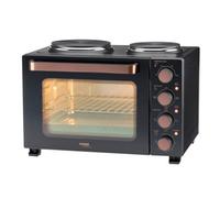 Cooks Professional Mini Portable Oven with Hobs | Energy Efficient Electric Countertop Cooker with Two Hot Plate Hobs & Wire Rack Baking Tray | Kitchen Grill Ovens | 28L Capacity | Black & Copper