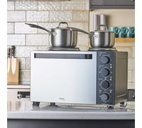 Cooks Professional Mini Portable Oven with Hobs | Energy Efficient Electric Countertop Cooker with Two Hot Plate Hobs & Wire Rack Baking Tray | Kitchen Grill Ovens | 28L Capacity | Black Contemporary