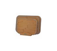 Cooks Professional 3 Piece Bamboo Chopping Board Set with Storage Stand | Durable Wooden Cutting Boards in 3 Sizes for Fruit, Vegetables, Meat, Bread | Grey Edging