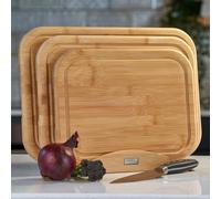 Cooks Professional Set of 3 Bamboo Chopping Boards w/ Stand - Natural, Brown