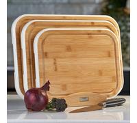 Cooks Professional 3 Piece Bamboo Chopping Board Set with Storage Stand | Durable Wooden Cutting Boards in 3 Sizes for Fruit, Vegetables, Meat, Bread | White Edging