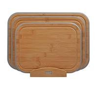 Cooks Professional 3 Piece Bamboo Chopping Board Set with Storage Stand | Durable Wooden Cutting Boards in 3 Sizes for Fruit, Vegetables, Meat, Bread | Grey Edging