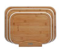 Cooks Professional 3 Piece Bamboo Chopping Board Set with Storage Stand | Durable Wooden Cutting Boards in 3 Sizes for Fruit, Vegetables, Meat, Bread | White Edging
