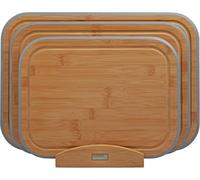 Cooks Professional 3 Piece Bamboo Chopping Board Set with Storage Stand | Durable Wooden Cutting Boards in 3 Sizes for Fruit, Vegetables, Meat, Bread | Grey Edging