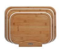 Cooks Professional 3 Piece Bamboo Chopping Board Set with Storage Stand | Durable Wooden Cutting Boards in 3 Sizes for Fruit, Vegetables, Meat, Bread | White Edging