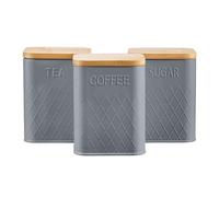 Cooks Professional Square Kitchen Storage Set 3-Piece with Bamboo Lids Tea Coffee Sugar Dark Grey