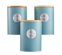 Tea Coffee Sugar Cannister 3pc Set Ribbed Kitchen Storage Bins Tins 10 Colours
