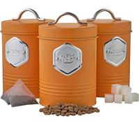 3-Piece Tea Coffee & Sugar Storage Canisters Bins with Silver Labels Cooks Professional Orange One Size