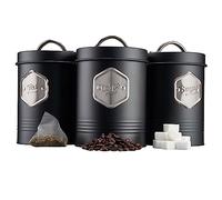 Tea Coffee Sugar Cannister 3 Piece Metal Kitchen Storage Bin Jar Set 11 Colours