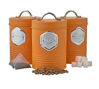 Tea Coffee Sugar Cannister 3 Piece Metal Kitchen Storage Bin Jar Set 11 Colours