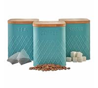 Cooks Professional 3 Piece Kitchen Set with Bamboo Lids Storage Containers for Tea, Coffee & Sugar with Diamond Pattern (Teal)……