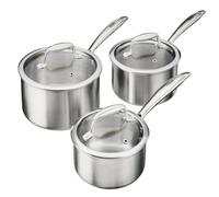 Cooks Professional 3 Piece Tri-Ply Saucepan Set with Tempered Glass Lids | 14, 16 & 18cm Aluminum & Stainless-Steel Cooking Pans | Compatible with All Hobs Inc Induction & Oven Safe