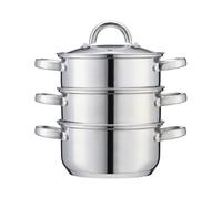 Cooks Professional 3 Tier Stainless Steel Steamer Pan | Durable Vegetable Steam Cooker Pots with Glass Lid, Vent & Twin Handles | Suitable for All Hobs Inc Induction | Dishwasher Safe | 16cm Diameter