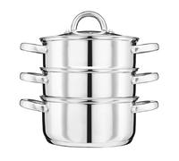 Cooks Professional 3 Tier Stainless Steel Steamer Pan | X-Large Veg Steaming Cooker Pots with Glass Lid, Vent & Twin Handles | Suitable for All Hobs Inc Induction | Dishwasher Safe | 24cm Diameter