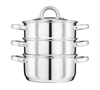 Cooks Professional 3 Tier Stainless Steel Steamer Pan | Durable Vegetable Steam Cooker Pots with Glass Lid, Vent & Twin Handles | Suitable for All Hobs Inc Induction | Dishwasher Safe | 20cm Diameter