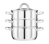 Cooks Professional 3 Tier Stainless Steel Steamer Pan | Durable Vegetable Steam Cooker Pots with Glass Lid, Vent & Twin Handles | Suitable for All Hobs Inc Induction | Dishwasher Safe | 24cm Diameter