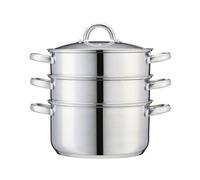 Cooks Professional 3 Tier Stainless Steel Steamer Pan | X-Large Veg Steaming Cooker Pots with Glass Lid, Vent & Twin Handles | Suitable for All Hobs Inc Induction | Dishwasher Safe | 24cm Diameter