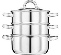 Cooks Professional 3 Tier Stainless Steel Steamer Pan | Durable Vegetable Steam Cooker Pots with Glass Lid, Vent & Twin Handles | Suitable for All Hobs Inc Induction | Dishwasher Safe | 20cm Diameter