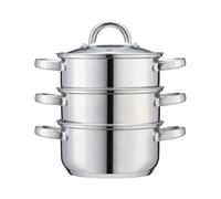 Cooks Professional 3 Tier Stainless Steel Steamer Pan | Durable Vegetable Steam Cooker Pots with Glass Lid, Vent & Twin Handles | Suitable for All Hobs Inc Induction | Dishwasher Safe | 16cm Diameter