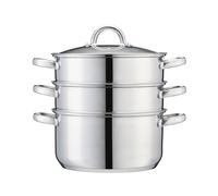 Cooks Professional 3 Tier Stainless Steel Steamer Pan | X-Large Veg Steaming Cooker Pots with Glass Lid, Vent & Twin Handles | Suitable for All Hobs Inc Induction | Dishwasher Safe | 24cm Diameter