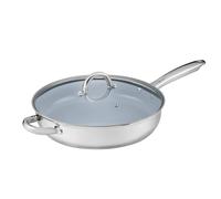 Cooks Professional 30cm Stainless Steel Sauté Pan with Long Handle, 4.5L Capacity, Non-Stick Ceramic Interior & Glass Lid | Dishwasher & Oven Safe Cooking Pan Pot | Suitable for All Hobs