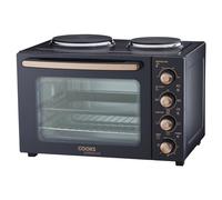 Cooks Professional 34L Mini Oven with 2 Hobs 1500W | Black and Copper | Energy Efficient, Electric Portable Countertop Cooker with Two Hot Plate Hobs, Wire Rack & Baking Tray