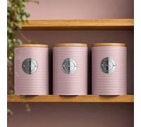 Cooks Professional 3pc Ribbed Tea Coffee & Sugar Storage Canisters with Silver Labels in Pink Cooks Professional Pink