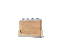 Cooks Professional Set of 4 Index Chopping Boards | Bamboo Chopping Boards with Stand | Wooden Food Preparation Cutting Blocks with Tabs for Fruit & Vegetables, Meat, Fish & Bread | Grey