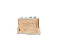 Cooks Professional Set of 4 Index Chopping Boards | Bamboo Chopping Boards with Stand | Wooden Food Preparation Cutting Blocks with Tabs for Fruit & Vegetables, Meat, Fish & Bread | Multi Coloured