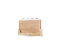 Cooks Professional Set of 4 Index Chopping Boards | Bamboo Chopping Boards with Stand | Wooden Food Preparation Cutting Blocks with Tabs for Fruit & Vegetables, Meat, Fish & Bread | White