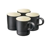 Cooks Professional 4 Piece Colourful Stoneware Mug Set | Tea Coffee Hot Chocolate Drinking Cups | Microwave & Dishwasher Safe Ceramic with Graduated Colour | 240ml Capacity | Black
