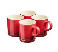 Cooks Professional 4 Piece Colourful Stoneware Midi Mug Set | Mid-Sized Coffee Cappuccino Latte Drinking Cups | Microwave & Dishwasher Safe Ceramic with Graduated Colour | 240ml Capacity | Red