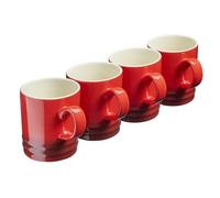 Cooks Professional 4 Piece Colourful Stoneware Mug Set, 350ml Capacity | Set of 4 Ceramic Tea Coffee Hot Chocolate Drinking Cups, Microwave Dishwasher Refrigerator & Freezer Safe | Red