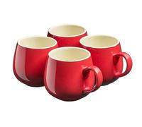 Cooks Professional 4 Piece Colourful Stoneware Round Mug Set | Tea Coffee Hot Chocolate Drinking Cups | Microwave & Dishwasher Safe Ceramic with Graduated Colour | 350ml Capacity | Red