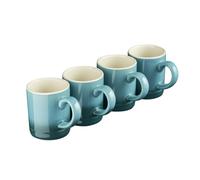 Cooks Professional 4 Piece Espresso Coffee Cup Set | Dishwasher & Microwave Safe Durable Stoneware Stylish Colourful Graduated Design Mini Drinking Mugs | 100ml Capacity | Teal