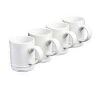 Cooks Professional 4 Piece Espresso Coffee Cup Set | Dishwasher & Microwave Safe Durable Stoneware Stylish Colourful Graduated Design Mini Drinking Mugs | 100ml Capacity | White