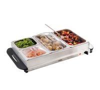 Cooks Professional 4-Section Buffet Warmer 7.2 Litre Capacity with Hotplate Function & Adjustable Temperature Control Dial | 300W Portable Electric Food Serving Tray | Silver