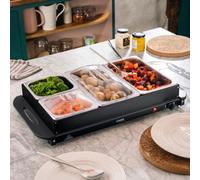 Cooks Professional 4-Section Buffet Warmer 7.2L With Hotplate Function & Adjustable Temp - Electric Food Serving Tray - Black